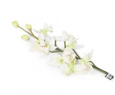 Floral Elegance 6 Flores Artificiales de Cymbidium, de 84 cm, Color Blanco y Verde