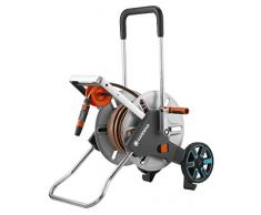 Gardena Carro de Metal para Manguera 100: Estable, con Revestimiento de Tubo, Conector de Manguera en ángulo, Sistema de Goteo Nocturno, manivela de Mano
