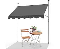 VOUNOT Toldo Manual Retráctil, Toldo Enrollable Exterior Altura Ajustable con Manivela, Sin Taladro, para Terraza Balcón Jardín, 300x120x210-320 cm, Gris