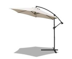VOUNOT 300 cm Parasol Excentrico, Sombrilla de Jardín con Manivela y Funda Protectora, Protección UV, Beige