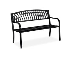 Relaxdays Banco Jardín, Asiento Parque 2 Plazas, Diseño Rústico, Cómodo Mueble Exterior, Metal, 87 x 127 x 60 cm, Negro
