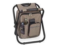 Relaxdays Silla Mochila de Camping, Plegable, Taburete Pesca, Portátil, Ligera y Estable, 42x35x29 cm, Poliéster, Beige