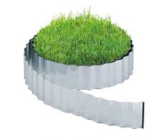 Relaxdays Borde de césped de 12 m, Borde de jardín de Metal, galvanizado, Flexible, Borde para césped y Banco, 16 cm de Alto, Color Plateado
