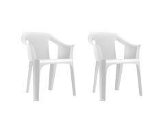 RESOL Cool Set 2 Sillas de Jardín con Reposabrazos Apilable | Terraza, Patio, Exterior, Comedor, Reuniones | Diseño Moderno Ligera y Resistente Filtro UV - Color Blanco