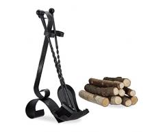 Relaxdays Juego de Utensilios de Chimenea Vintage, Negro, 36x21x57 cm, 10022292