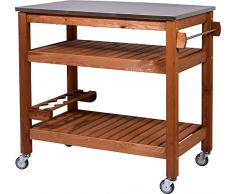 dobar 35540FSCe - Carro Auxiliar Enrollable - Carrito de Servir - Carrito de Barbacoa - Estante y Placa de Acero Inoxidable - 94 x 58 x 90 cm