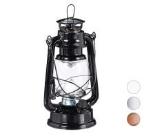 Relaxdays, Negro Farol LED, Lámpara Vintage Decorativa, A Pilas