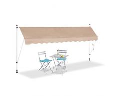 Relaxdays, Beige, Toldo Vela, Retráctil, Protección Solar, Enrollable, Sin Taladro, Ajustable, 400 cm, 400 x 120 cm