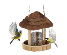 Relaxdays Comedero Pájaros Madera, Alimentador Aves Colgante, 20x18 cm, Techo Coco, Dispensador Comida Perdices, Natural
