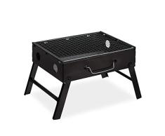Relaxdays Barbacoa Portátil Plegable Rectangular, Acero, Negro, 23 x 42,5 x 26,5 cm