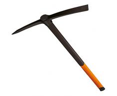 Fiskars Pico forjado de jardín con manguito ovalado Longitud: 90 cm, Peso: 2,95 kg, Cabeza de acero al carbón forjado/Mango resistente en fibra de vidrio, Negro/Naranja, 200, 1001733