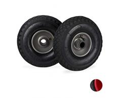 Relaxdays, Negro-Gris Pack de Dos Ruedas de Carretilla, 3.00-4, Llanta de Acero, Eje de 25mm