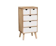 CAJONERA Vintage - 5 CAJONES-Mueble cajonera de Madera Natural con Cinco cajones de Color Blanco, Tiene Cuatro Patas como Base de Apoyo. ( 34×28×68)