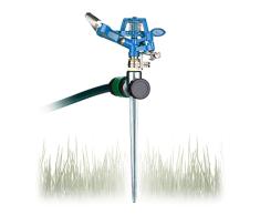 Relaxdays Aspersor Impulso, Pulverizador Jardín, Difusor Agua 360, 12 m Alcance, Sistema Riego Césped, Metal, Azul, 28,5 x 11 x 6 cm