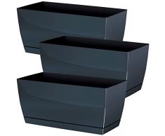 3x Jardinera de plastico Coubi Case P en color grafito 29 (largo) x 14,2 (ancho) x 13,6 (altura) cm