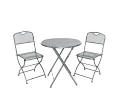 greemotion Conjunto de Balcón Estera 3 Piezas, Set Plegable Mesa y 2 Sillas, Conjunto de Mesa y Sillas de Jardín de Metal expandido Recubierto de Plástico, Gris