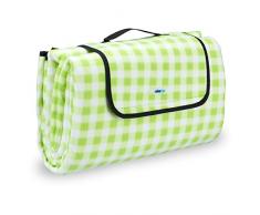 Relaxdays, Verde y Blanco, pícnic XXL, Manta para Playa, Plegable, con asa, con Cuadros, 200x200 cm