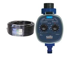 Aqua Control 62550 - Rollo de 50 metros de tuberia de polietileno para riego + Programador de Riego para Jardín, Para todo tipo de Grifos, Apertura a 0 Bar