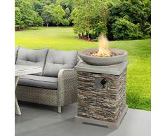 Teamson Home Brasero de Gas Propano para Jardín, Quemador para Exteriores, Hoguera sin Humo, Calentador de Muebles de Patio, Efecto Piedra con Rocas de Lava y Cubierta