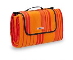 Relaxdays, Rojo y Naranja, pícnic XXL, Manta para Playa, Plegable, con asa, Rayas, 200x200 cm