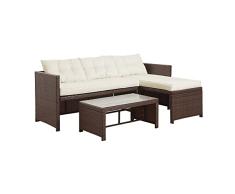 Teamson Home 3 Piezas, Muebles del Exterior y Jardín, Juego de Sofá Seccional de Mimbre de Ratán con Sofá de Dos Plazas, Diván, Mesa y Cojines, Marrón/Crema
