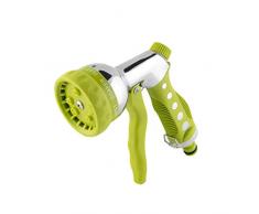 Xclou Pistola de Riego, Pistola Rociadora de jardín con 8 Modelos de aspersión Adecuada para Todos Sistemas de Conectores comunes Clic-Clac, Plateado/Verde