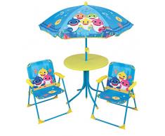 FUN HOUSE Baby Shark - Juego de Mesa (46 x 46 cm, 2 sillas H.53XL,38,5XP,37,5 cm, 1 sombrilla H.125 x Ø 100 cm) para niños