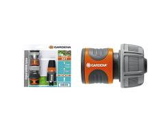 Gardena 18296-20 - Kit básico de riego 19 mm & 18216-20 Conector para el Inicio de la Manguera, hermético, Mango ranurado, Montaje Sencillo, Gris, Naranja, 19 mm (3/4%22)