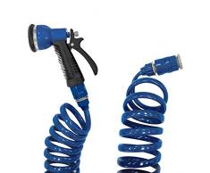 Tatay 0058001 Kit con Manguera de Jardín Espiral de 15 m y Pistola Soft Touch 7 Posiciones, Azul