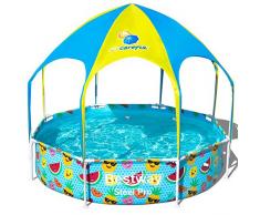 Bestway Steel Pro UV Careful, Piscina Infantil Redonda con Techo de protección Solar, 244 x 244 x 51 cm, Multi