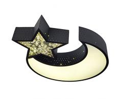 LIVING Lámpara de techo LED NIGHTSKY de metal EEK A + Plafón moon y star negro | Lámpara de vivero de diseño 30 vatios 2550 lúmenes blanco cálido | Lámpara de dormitorio 55 x 50 cm.
