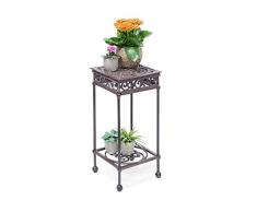 Relaxdays – Taburete cuadrado para plantas, tamaño M: 50,5 x 24 x 24 cm, hierro fundido, jardín terraza patio, 2 depósitos, mesa auxiliar, color marrón oscuro/bronce