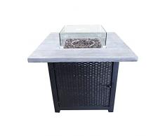 Teamson Home Mesa y Brasero de Gas Propano en Ratán para Jardín, Quemador para Exteriores, Hoguera sin Humo, Calentador de Muebles de Patio con Pantalla de Vidrio, Rocas de Lava y Cubierta