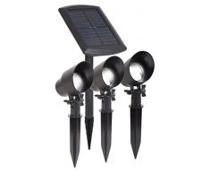 Maximus gl009bp3 m 3 x LED Solar Foco en el Paquete con Panel Solar Externo, 15 Lúmenes por Foco y estacas