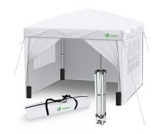 VOUNOT Carpa Plegable Gazebo 3x3m con 4 Paredes y 4 Bolsas de Arena, Cenador Pabellón de Jardín para Camping, Fiestas, Exterior, Color Blanco
