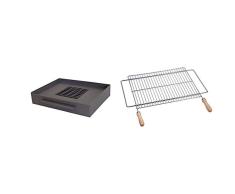 IMEX EL ZORRO Cajón Barbacoa para Obra, 52 x 40 x 10 cm, Gris FORJA, 71413 + Sauvic 02722 Parrilla Barbacoa Extensible 50X40 Zinc, Acero, 53.50x62.50x3.00 cm