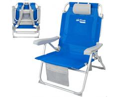 AKTIVE 62633 - Silla playa plegable y reclinable XL, 5 posiciones, medidas 55x67,5x86cm, incluye cojín, 1 bolsillo, 1 bolsa con cremallera y topes antivuelco