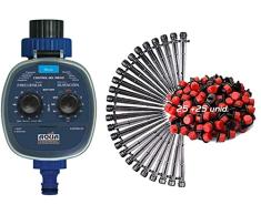 Aqua Control C4099O Programador de Riego para Jardín, Todo Tipo de Grifos, Apertura a 0 Bar, Antiguo C4099N + KITG003 Pack de Goteo Para Riego Gota 25 Goteros Regulables de 0 a 70 l/Hora con Estaca