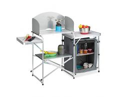Relaxdays Cocina Camping con Paravientos, Plegable, Bolsa de Transporte, Armario Acampada, 111x147x46 cm, Blanco y Gris