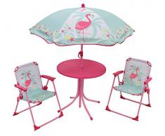 FUN HOUSE 713088 FLAMANT Rose - Juego de Muebles de jardín con 1 Mesa, 2 sillas Plegables y 1 sombrilla para niños