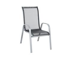 Greemotion de aluminio silla de jardín Praga apilable – Silla apilable de aluminio en plata con textileno – Fregadero Negro – Diseño de jardín Sillón apilamiento – Lounge de sillas plegables jardín & Terraza