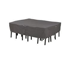 Classic Accessories Ravenna - Funda Ovalada para Mesa y Silla de jardín, Rectangular, Color Gris Pardo Oscuro/Seta/Espresso (274 cm, Grande)