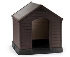 Curver – Caseta de Perro Exterior de Resina, para Perros Grandes y medianos, Suelo Elevado, Sistema de ventilación, 95 x 99 x 99 cm, Color marrón