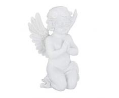 Relaxdays Figura Decorativa para jardín, Ángel Rezando, Interior y Exterior, Piedra Artificial, Blanco
