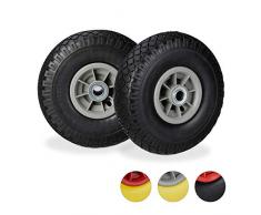 Relaxdays 2X Ruedas de Carretilla, Neumáticos de Goma, 3.00-4, Eje de 20mm, hasta 80 kg, 260x85 mm, Negro-Gris