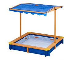 Teamson Kids Arenero Grande de Madera para Exteriores con Tapa, Toldo Giratorio y Altura Ajustable, Juguete de Arena de Jardín con Cubierta para Niños y Niñas