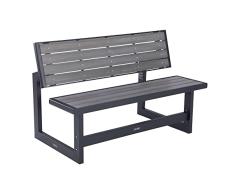 LIFETIME 60253 - Banco jardín, respaldo abatible, Banco convertible en mesa, medidas 141x36x48 cm, Polietileno de alta densidad, resistente al agua, protección UV, color gris