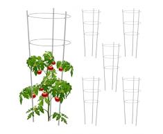 Relaxdays 76 cm 6 Jaulas Planta Trepadora, Tutor Mata Tomate, Soporte Flor, Arbusto, 3 Anillos, Metal y PlÃ¡stico, Gris, 50% Hierro 30% 20%