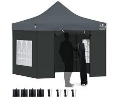 VOUNOT Carpa Plegable Gazebo 3x3m con 4 Paredes, Cenador Impermeable Pabellón de Jardín para Camping, Fiestas, Exterior, Color Gris