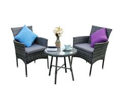 YAKOE 50163 Eton Gama al Aire Libre Muebles de jardín Porche Patio sofá sillas y Mesa de café Set – Gris (3 Piezas)